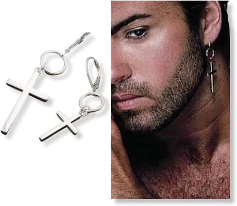 ONE PIECE George Michael Earring Cross Earring sterling silver George Michael Hang Hoop earring, One piece Unisex memorial jewelry in Kuwait