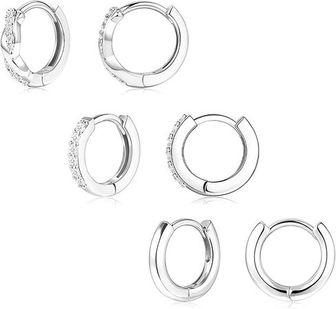 3 Earrings 925 Sterling Silver Hoop Earrings, Small Sterling Silver Hoop Earrings Set, Hypoallergenic Silver Small Hoop Earrings For Women Stack Sets For Multiple Piercing Trendy Jewelry Aretes Plata in Kuwait