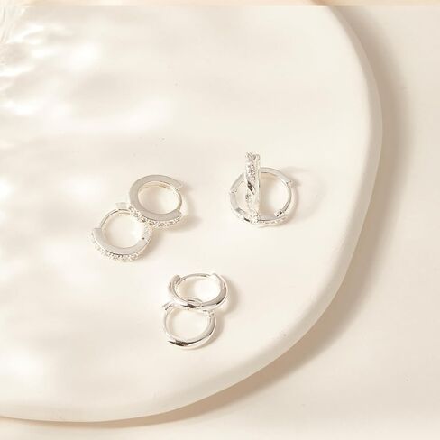 3 Earrings 925 Sterling Silver Hoop Earrings, Small Sterling Silver Hoop Earrings Set, Hypoallergenic Silver Small Hoop Earrings For Women Stack Sets For Multiple Piercing Trendy Jewelry Aretes Plata in Kuwait