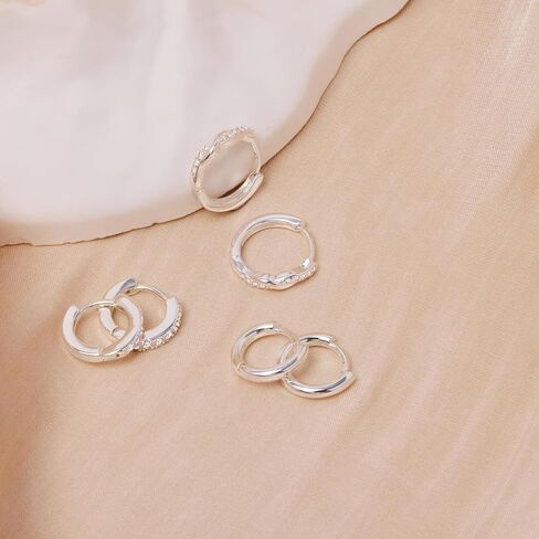 3 Earrings 925 Sterling Silver Hoop Earrings, Small Sterling Silver Hoop Earrings Set, Hypoallergenic Silver Small Hoop Earrings For Women Stack Sets For Multiple Piercing Trendy Jewelry Aretes Plata in Kuwait