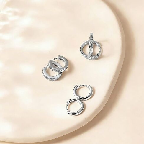 3 Earrings 925 Sterling Silver Hoop Earrings, Small Sterling Silver Hoop Earrings Set, Hypoallergenic Silver Small Hoop Earrings For Women Stack Sets For Multiple Piercing Trendy Jewelry Aretes Plata in Kuwait