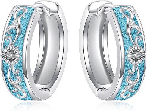 ONEFINITY Turquoise Earrings Sterling Silver Hummingbird/Sunflower/Celtic Knot Christians Turquoise Hoop Earrings Jewelry for Women in Kuwait
