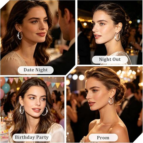 5 Pairs Rhinestone Hoop Earrings for Women, Silver Tone Crystal Round Hoops 3‑7cm Multi Sizes, Lightweight Statement Jewelry for Wedding Party Prom Daily Outfit in Saudi Arabia