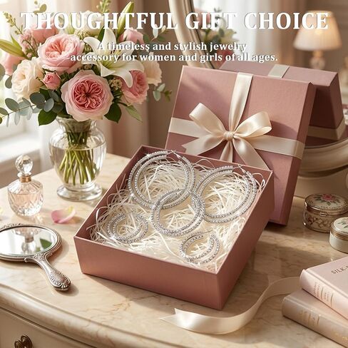 5 Pairs Rhinestone Hoop Earrings for Women, Silver Tone Crystal Round Hoops 3‑7cm Multi Sizes, Lightweight Statement Jewelry for Wedding Party Prom Daily Outfit in Saudi Arabia