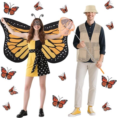 17 Pcs Couple Costume for Adult - Butterfly and Butterfly Catcher Costume - Couple Costumes for Women Men Friends Family Halloween Cosplay Dress up Party in Saudi Arabia