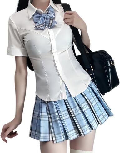 Japanese Style School Skirt Costume Plaid Skirt Shirt Set JK Uniform Women Summer Skirts in Saudi Arabia