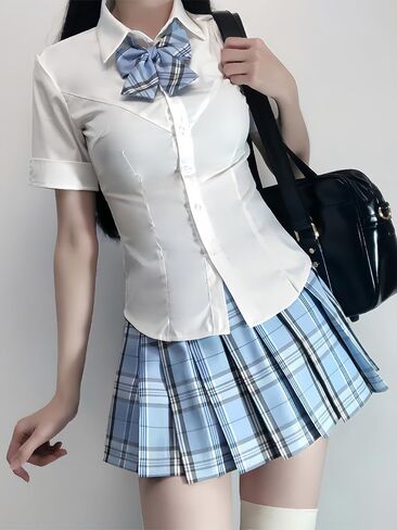 Japanese Style School Skirt Costume Plaid Skirt Shirt Set JK Uniform Women Summer Skirts in Saudi Arabia