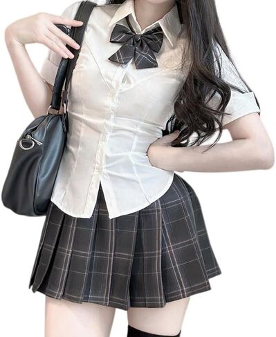 Japanese Style School Skirt Costume Plaid Skirt Shirt Set JK Uniform Women Summer Skirts in Saudi Arabia