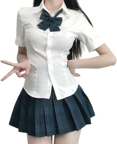 Japanese Style School Skirt Costume Plaid Skirt Shirt Set JK Uniform Women Summer Skirts in Saudi Arabia