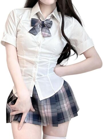 Japanese Style School Skirt Costume Plaid Skirt Shirt Set JK Uniform Women Summer Skirts in Saudi Arabia