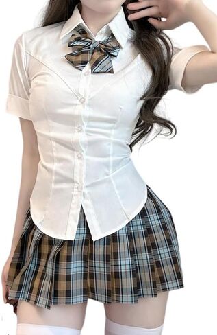 Japanese Style School Skirt Costume Plaid Skirt Shirt Set JK Uniform Women Summer Skirts in Saudi Arabia