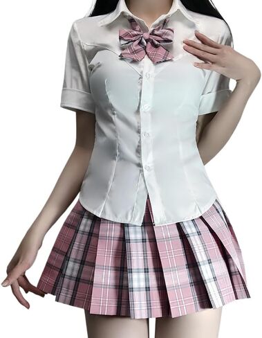 Japanese Style School Skirt Costume Plaid Skirt Shirt Set JK Uniform Women Summer Skirts in Saudi Arabia