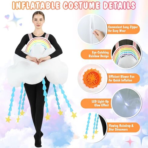Inflatable Rainbow Cloud Costume Adults Light-Up Colorful Blow Up Women Deluxe Funny Cloud Suit Raining Halloween Party in Saudi Arabia