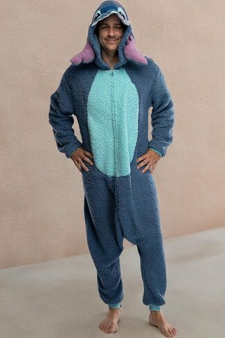 Disney Lilo & Stitch Adult Stitch Kigurumi Cosplay Costume Sherpa Union Suit Pajama Outfit in Kuwait