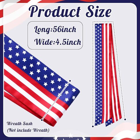 VitalCozy 4th of July إكليل وشاح للباب الأمامي إكليل من الساتان وشاح مطرز وطني أحمر أزرق أبيض نجمة مونوغرام إكليل الشريط إكسسوار الذكرى السنوية الـ 250 لحفلة الاستقلال في الأماكن المغلقة وفي الهواء الطلق in Saudi Arabia