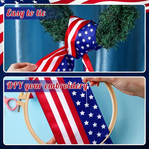 VitalCozy 4th of July إكليل وشاح للباب الأمامي إكليل من الساتان وشاح مطرز وطني أحمر أزرق أبيض نجمة مونوغرام إكليل الشريط إكسسوار الذكرى السنوية الـ 250 لحفلة الاستقلال في الأماكن المغلقة وفي الهواء الطلق in Saudi Arabia