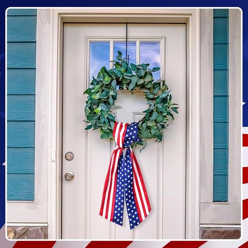 VitalCozy 4th of July إكليل وشاح للباب الأمامي إكليل من الساتان وشاح مطرز وطني أحمر أزرق أبيض نجمة مونوغرام إكليل الشريط إكسسوار الذكرى السنوية الـ 250 لحفلة الاستقلال في الأماكن المغلقة وفي الهواء الطلق in Saudi Arabia