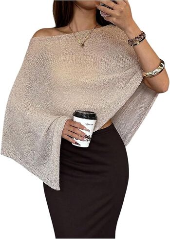 SHENHE Women's Sheer Poncho Shawl Summer Lightweight Knit Shrug Bolero Sweater Cape top in Kuwait