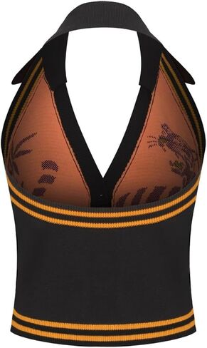 OXKnit Knit Vest Tops for Women, Retro Yellow Tiger Pattern Black Sleeveless Button Down Cotton Tank Summer Outfits in Saudi Arabia