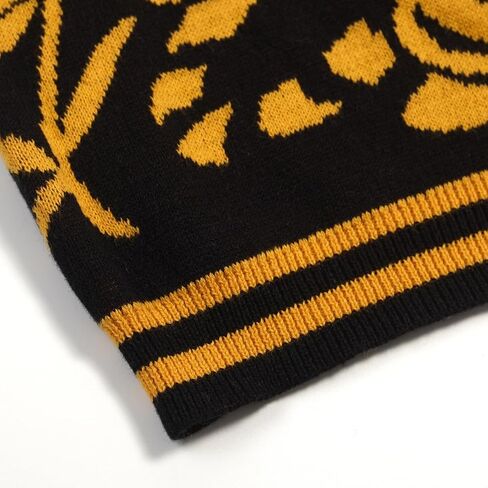 OXKnit Knit Vest Tops for Women, Retro Yellow Tiger Pattern Black Sleeveless Button Down Cotton Tank Summer Outfits in Saudi Arabia