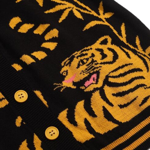 OXKnit Knit Vest Tops for Women, Retro Yellow Tiger Pattern Black Sleeveless Button Down Cotton Tank Summer Outfits in Saudi Arabia