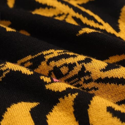 OXKnit Knit Vest Tops for Women, Retro Yellow Tiger Pattern Black Sleeveless Button Down Cotton Tank Summer Outfits in Saudi Arabia