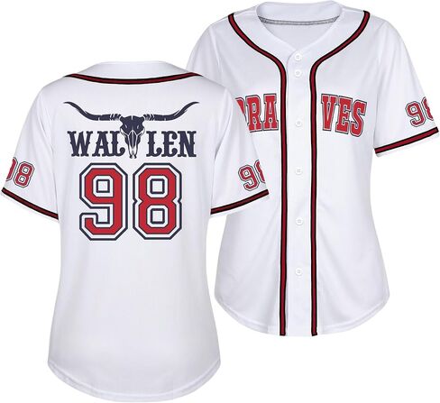 98 Baseball Jersey Women Cow Skull Graphic Shirt Country Vintage Music Fan Tshirts Button Down Short Sleeve Tops in Saudi Arabia