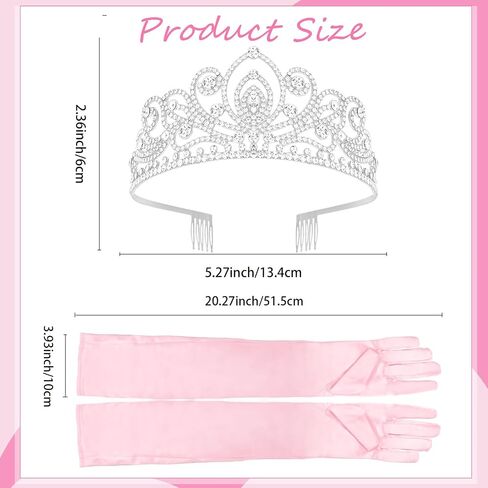 Semato Princess Crown with Pink Satin Gloves Halloween Cosplay Tiara Witch Costume Crown and Gloves for Adult Party Birthday Gifts in Saudi Arabia