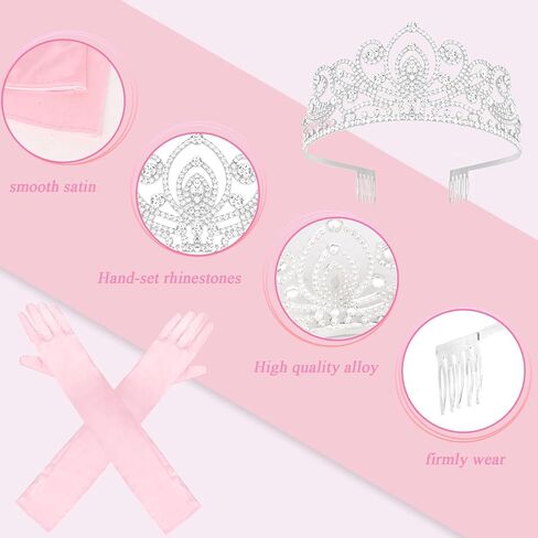Semato Princess Crown with Pink Satin Gloves Halloween Cosplay Tiara Witch Costume Crown and Gloves for Adult Party Birthday Gifts in Saudi Arabia