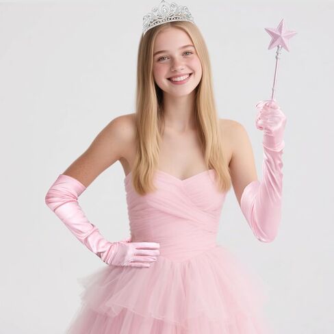 Semato Princess Crown with Pink Satin Gloves Halloween Cosplay Tiara Witch Costume Crown and Gloves for Adult Party Birthday Gifts in Saudi Arabia