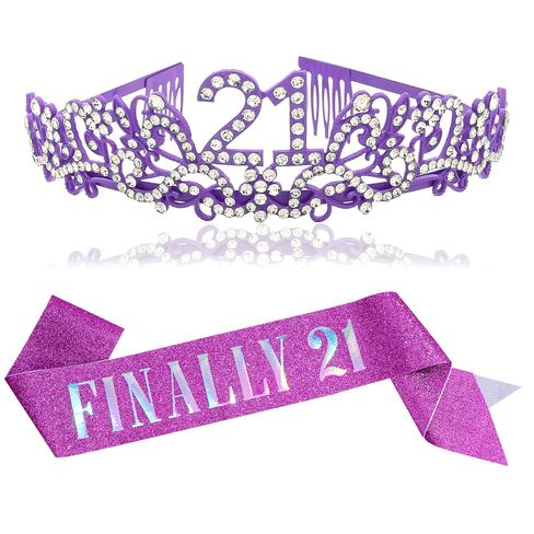 Blue 21st Birthday Decorations for Her 21 Tiara & Finally 21 Sash Set Birthday Party Supplies Crown for Twenty-One-Year-Old Party Photos in Saudi Arabia