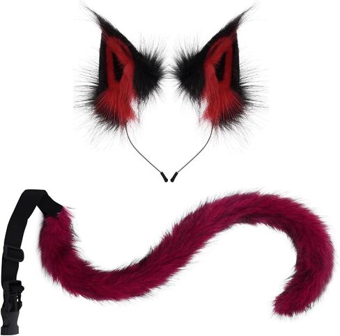 Maine Coon Cat Fox Wolf Ears Costume Anime Set Adjustable Ears Tail For Cosplay Halloween Gathering in Saudi Arabia