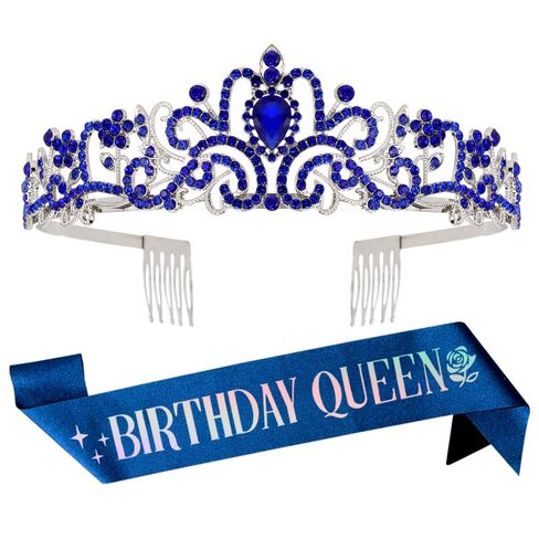 Black Red Birthday Queen Sash Tiara & Crown for Women Girls,Birthday Princess Queen Crown Headband Party Decorations Rhinestone Happy Birthday Accessories in Saudi Arabia