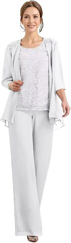 Chiffon Appliques Mother of The Bride Pant Suits 3 Pieces Women Formal Wedding Dress with Jacket FKZ07 in Saudi Arabia