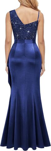 Miusol Women's Vintage V-Neck Ruched Sequined Split Spaghetti Straps Wedding Guest Long Dress in Kuwait