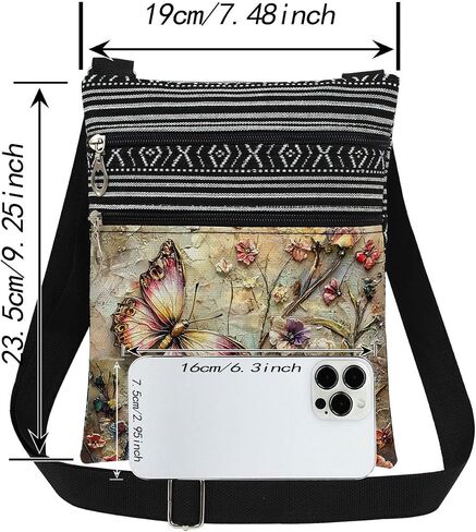 Pink Butterfly Floral Print Crossbody Bag Adult Messenger Bag Daily Use Purse Outdoor Travel Wallet Christmas Birthday Present for Butterfly Lover in Saudi Arabia