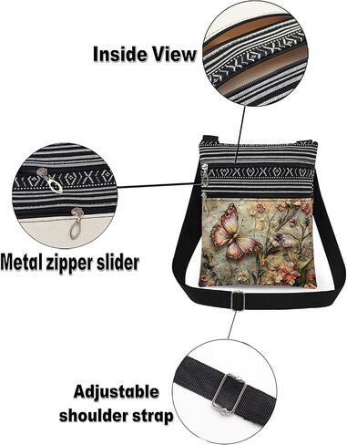Pink Butterfly Floral Print Crossbody Bag Adult Messenger Bag Daily Use Purse Outdoor Travel Wallet Christmas Birthday Present for Butterfly Lover in Saudi Arabia