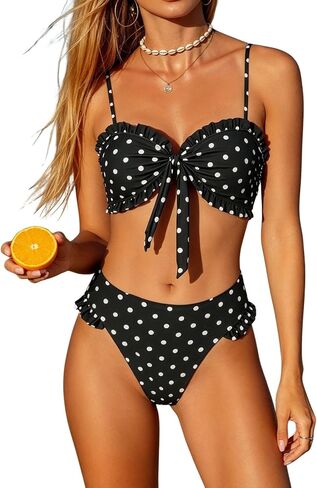 Verdusa Women's 2 PiecePolka Dots High Waisted Bikini Sets Ruffle Swimsuits Beach Vacation Clothes in Kuwait