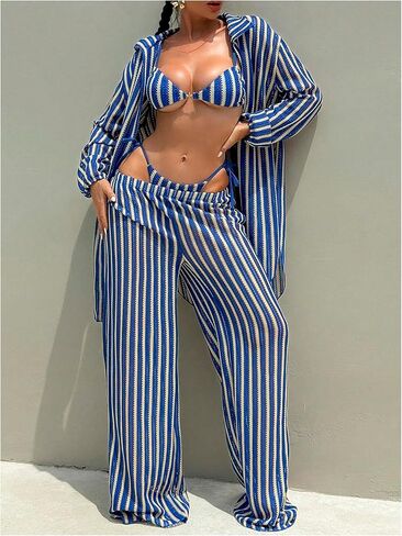 Verdusa Women's 2 Piece Striped Triangle Bikini Sets Crochet Cheeky Swimsuit Vacation Outfits in Kuwait