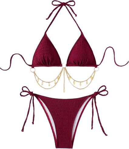 SHENHE Women's 2 Piece Swimsuits Chain Linked Triangle Halter String Bikini Set Sexy Bikinis in Kuwait