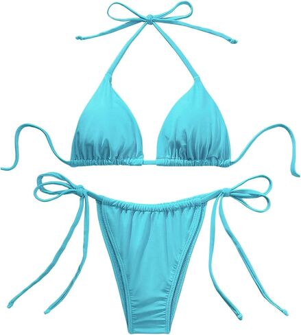 MakeMeChic Women's 2 Piece Bikini Sets Halter Triangle High Cut Thong Bathing Suits in Kuwait