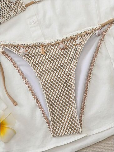 SHENHE Women's 2 Piece Crochet Mesh Bikini Sets Halter Triangle Top Tie Side Bathing Suit Shell Swimsuit in Kuwait