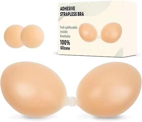 Strapless Sticky Adhesive Bra Invisible Push up Reusable Silicone Nude for Women Backless Dress in Saudi Arabia