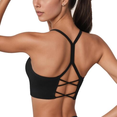 Y Back Sports Bra for Women Padded Seamless Medium Impact Strappy Cross Back Workout Yoga Top for Athletic Gym Pilates in Kuwait
