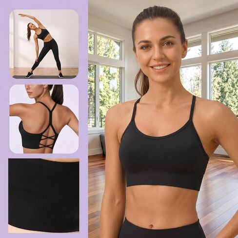 Y Back Sports Bra for Women Padded Seamless Medium Impact Strappy Cross Back Workout Yoga Top for Athletic Gym Pilates in Kuwait