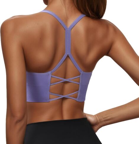 Y Back Sports Bra for Women Padded Seamless Medium Impact Strappy Cross Back Workout Yoga Top for Athletic Gym Pilates in Kuwait