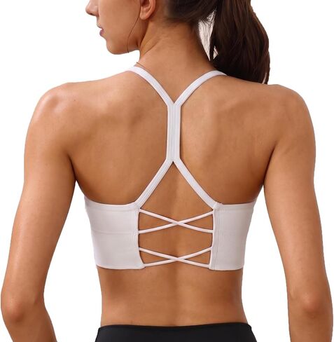 Y Back Sports Bra for Women Padded Seamless Medium Impact Strappy Cross Back Workout Yoga Top for Athletic Gym Pilates in Kuwait