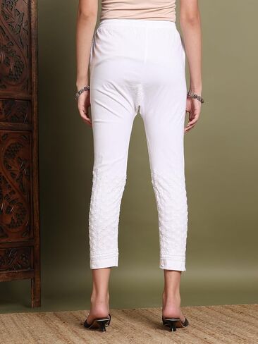Chikankari Handwork Stretchable Lycra Pant Crafted from Pure Cotton Lycra Fabric Perfect for Casual and Festive Wear in Saudi Arabia