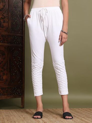 Chikankari Handwork Stretchable Lycra Pant Crafted from Pure Cotton Lycra Fabric Perfect for Casual and Festive Wear in Saudi Arabia