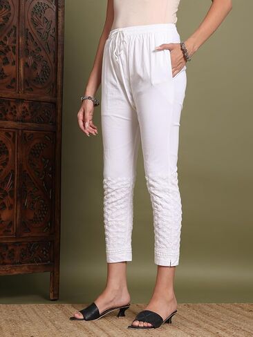 Chikankari Handwork Stretchable Lycra Pant Crafted from Pure Cotton Lycra Fabric Perfect for Casual and Festive Wear in Saudi Arabia